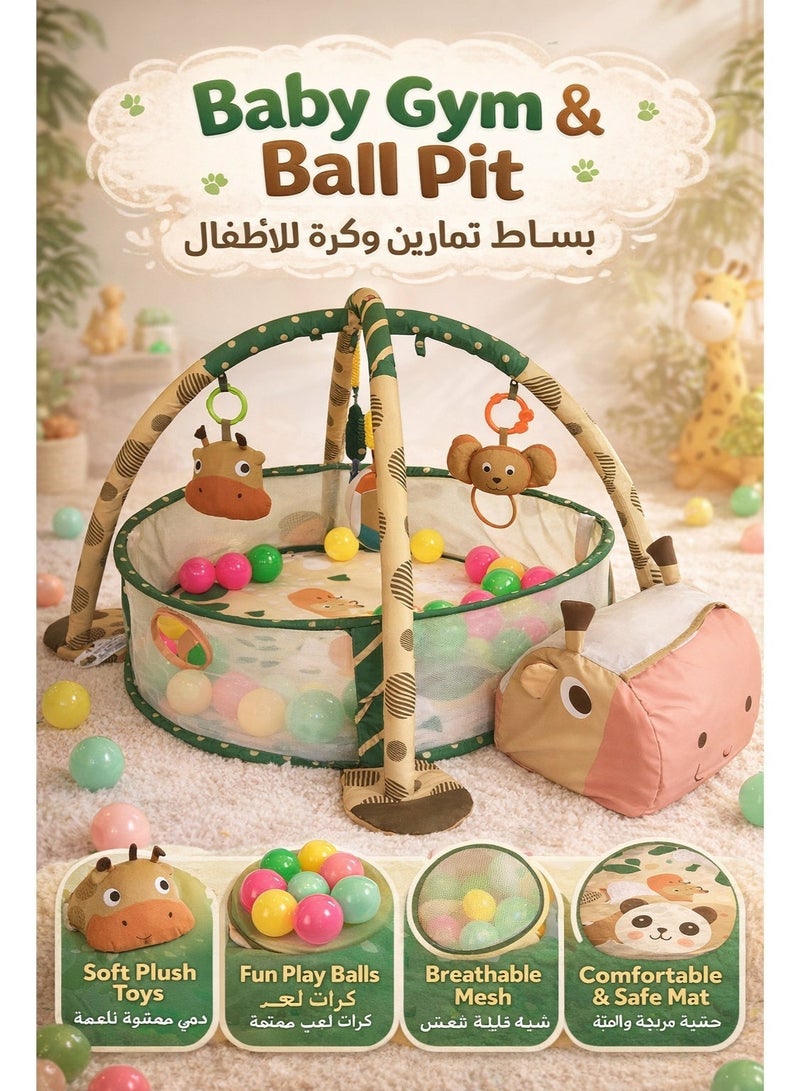 3-in-1 Baby Play Gym Mat with Ball Pit & Mesh Playpen, Tummy Time Activity Play Mat for Infants, Detachable Hanging Toys, Indoor Safe Play Area, Includes 30 Colorful Balls - Image 1